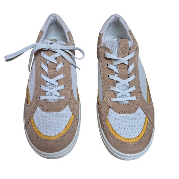 Ecco White Tan Multi Color Cashmere Soft Classic Retro Sneakers Shoes 9 - 9 1/2 - Picture 2 of 6